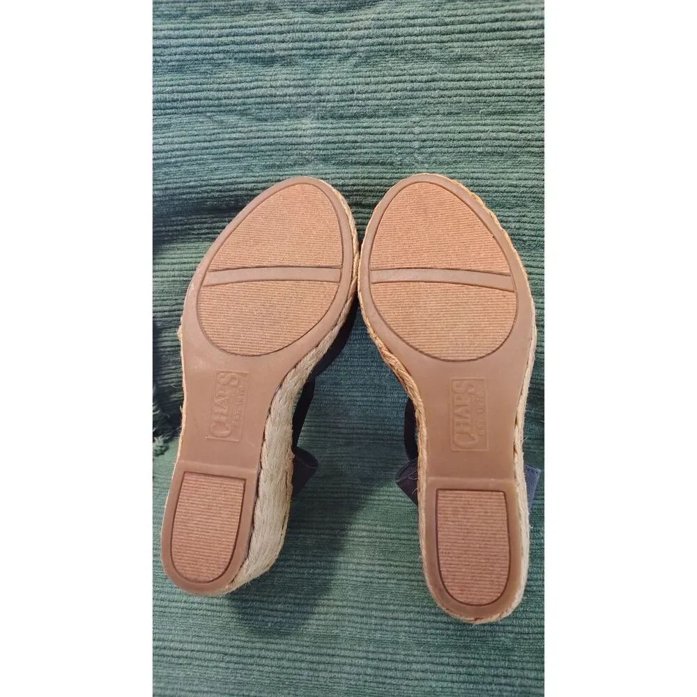 Chaps Navy Blue Canvas Espadrille Wedge Sandals - Women's Size 6B